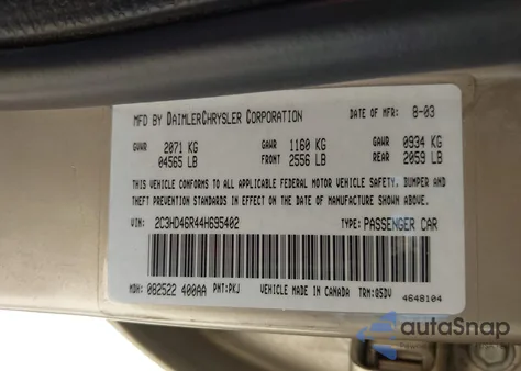 2004 Chrysler Concorde Lx из США, поврежденный, VIN 2C3HD46R44H695402